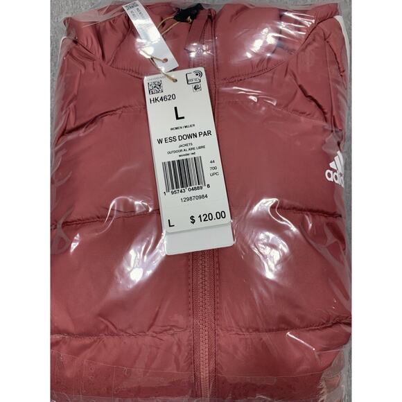 adidas Essentials Light Down Hooded Parka Jacket Wonder Red HK4620 Women's L - Picture 16 of 16